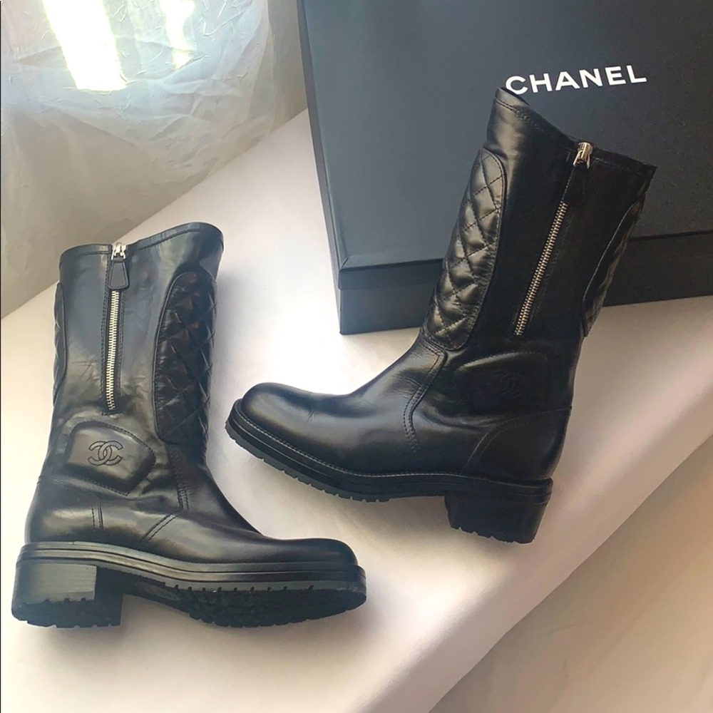 LIMITED Chanel Quilted Black Leather Zip Up Boots